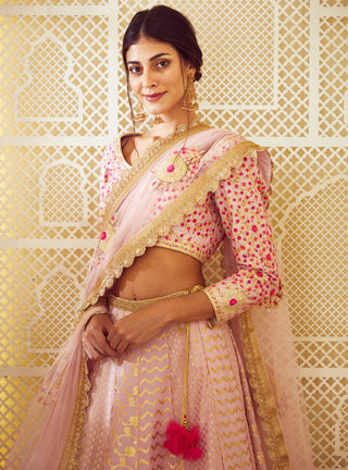 Shyam Narayan Prasad-Light Pink Chanderi Lehenga Set-INDIASPOPUP.COM