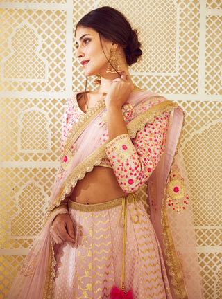 Shyam Narayan Prasad-Light Pink Chanderi Lehenga Set-INDIASPOPUP.COM