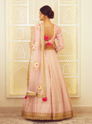 Shyam Narayan Prasad-Light Pink Chanderi Lehenga Set-INDIASPOPUP.COM