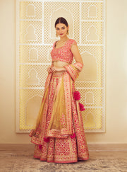 Shyam Narayan Prasad-Red & Pink Embroidered Lehenga Set-INDIASPOPUP.COM