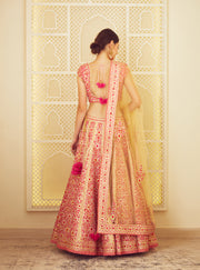 Shyam Narayan Prasad-Red & Pink Embroidered Lehenga Set-INDIASPOPUP.COM