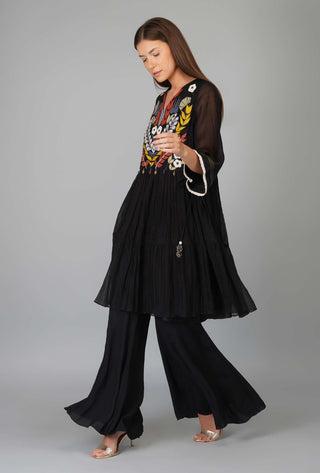 Devyani Mehrotra-Black Yoke Tiered Tunic Set-INDIASPOPUP.COM