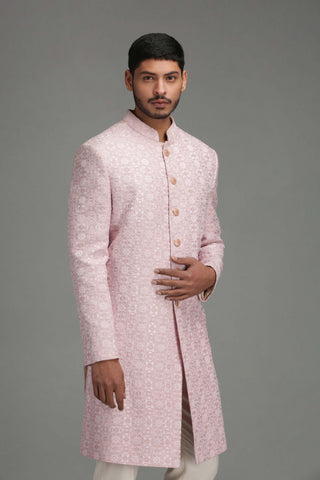 Chatenya Mittal-Light Pink Embroidered Sherwani With Pant-INDIASPOPUP.COM