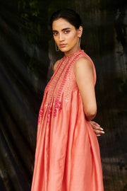 Chandrima-Coral Pleated Dress Kurta-INDIASPOPUP.COM