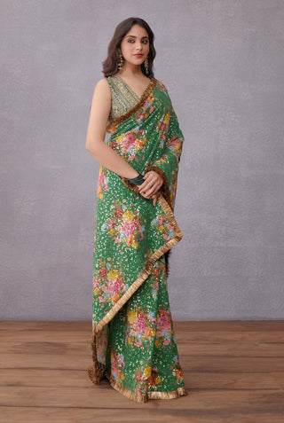 Torani-Green Panna Qasiba Saree-INDIASPOPUP.COM