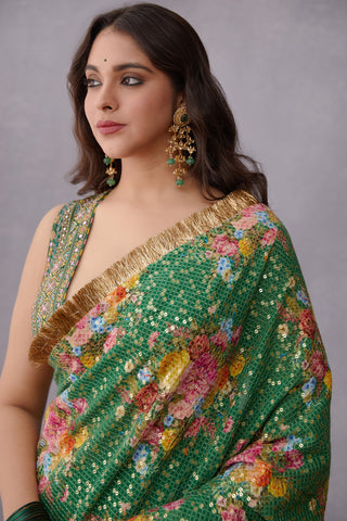 Torani-Green Panna Qasiba Saree-INDIASPOPUP.COM