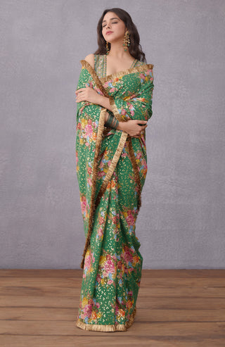 Torani-Green Panna Qasiba Saree-INDIASPOPUP.COM