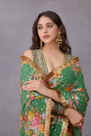 Torani-Green Panna Qasiba Saree-INDIASPOPUP.COM