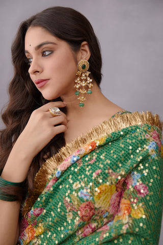 Torani-Green Panna Qasiba Saree-INDIASPOPUP.COM