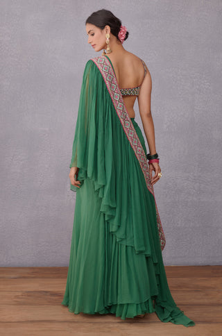 Torani-Green Panna Ikjot Saree With Blouse-INDIASPOPUP.COM