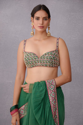 Torani-Green Panna Ikjot Saree With Blouse-INDIASPOPUP.COM