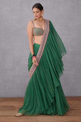 Torani-Green Panna Ikjot Saree With Blouse-INDIASPOPUP.COM