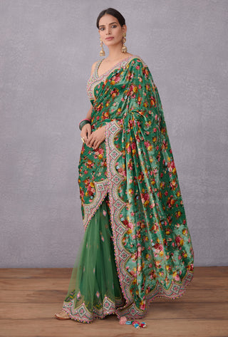 Torani-Green Panna Guldabri Saree With Blouse-INDIASPOPUP.COM
