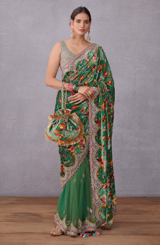 Torani-Green Panna Guldabri Saree With Blouse-INDIASPOPUP.COM