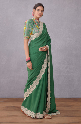 Torani-Green Panna Dhiya Saree With Blouse-INDIASPOPUP.COM
