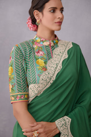 Torani-Green Panna Dhiya Saree With Blouse-INDIASPOPUP.COM