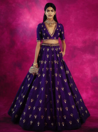 Vvani By Vani Vats-Purple Chand Jaal Skirt Set-INDIASPOPUP.COM