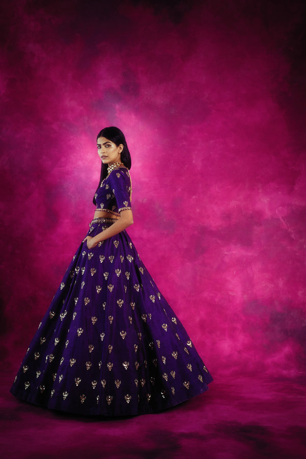 Vvani By Vani Vats-Purple Chand Jaal Skirt Set-INDIASPOPUP.COM