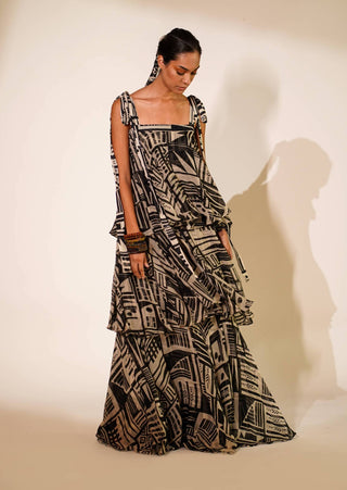 Nikita Mhaisalkar-White Abstract Print Tiered Maxi Dress-INDIASPOPUP.COM