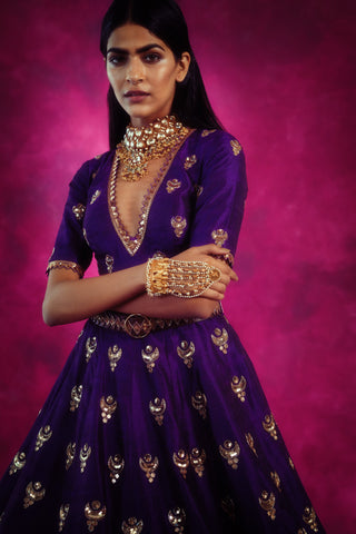 Vvani By Vani Vats-Purple Chand Jaal Skirt Set-INDIASPOPUP.COM