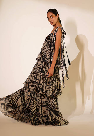 Nikita Mhaisalkar-White Abstract Print Tiered Maxi Dress-INDIASPOPUP.COM