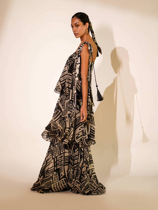 Nikita Mhaisalkar-White Abstract Print Tiered Maxi Dress-INDIASPOPUP.COM