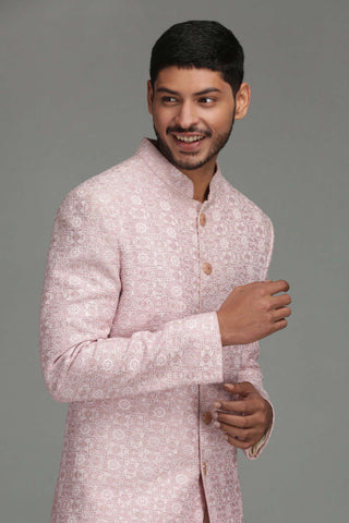 Chatenya Mittal-Light Pink Embroidered Sherwani With Pant-INDIASPOPUP.COM