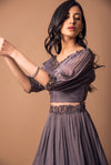 K-Anshika-Grey Draped Blouse & Triple Layered Skirt-INDIASPOPUP.COM