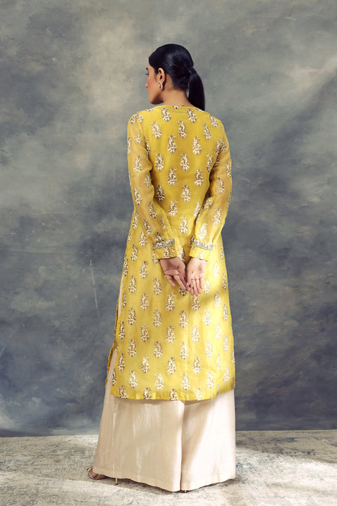 Bhumika Sharma-Mustard Long Kurta With Pallazo Pants-INDIASPOPUP.COM
