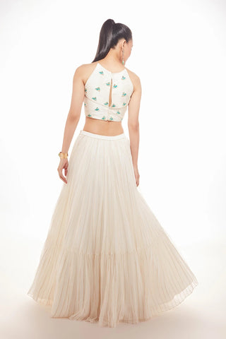 Chamee And Palak-Ivory Tiered Skirt With Blouse And Dupatta-INDIASPOPUP.COM