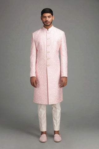 Chatenya Mittal-Pink Floral Embroidered Sherwani With Pant-INDIASPOPUP.COM