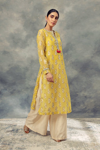 Bhumika Sharma-Mustard Long Kurta With Pallazo Pants-INDIASPOPUP.COM