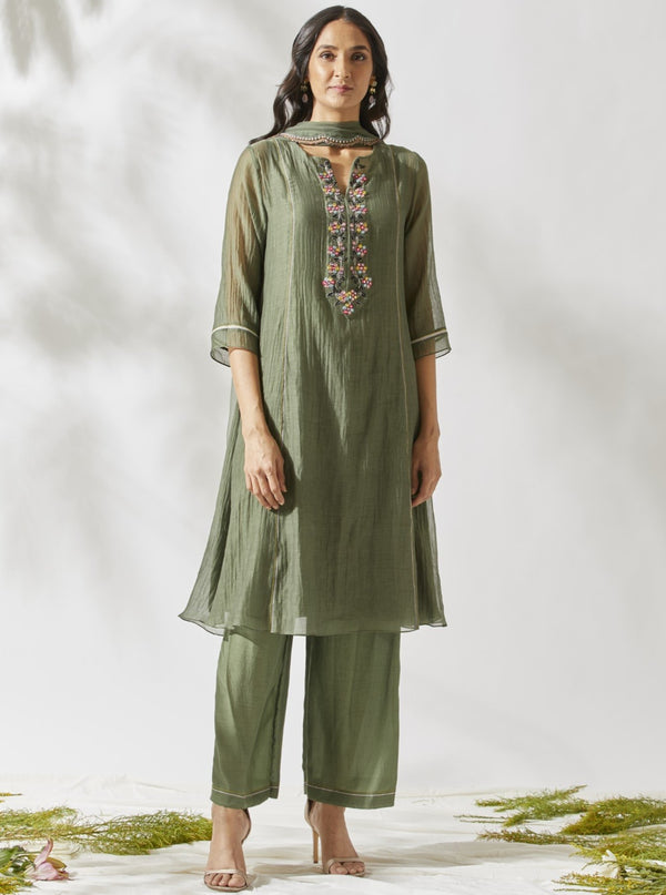 Devyani Mehrotra-Juniper Green Mirror Work Suit-INDIASPOPUP.COM