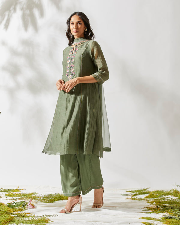 Devyani Mehrotra-Juniper Green Mirror Work Suit-INDIASPOPUP.COM