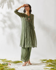 Devyani Mehrotra-Juniper Green Vintage Banjara Tunic Set-INDIASPOPUP.COM