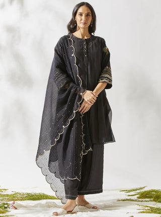 Devyani Mehrotra-Black Applique Sleeves Kurta Set-INDIASPOPUP.COM