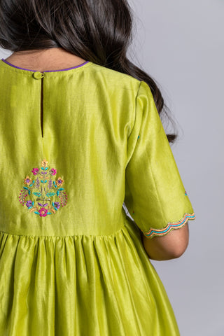 Boteh Kids-Green Embroidered Yoke Kurta Set-INDIASPOPUP.COM