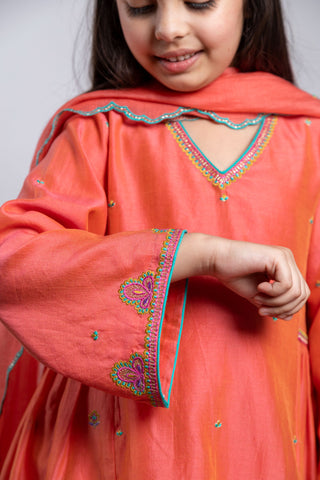 Boteh Kids-Orange Side Panel Embroidered Kurta Set-INDIASPOPUP.COM