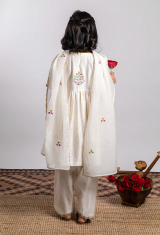 Boteh Kids-Ivory Embroidered Yoke Kurta Set-INDIASPOPUP.COM