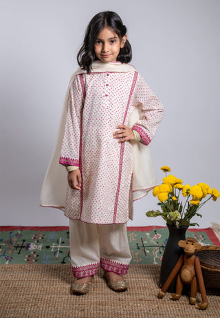 Boteh Kids-Ivory Printed Embroidered Kurta With Salwar-INDIASPOPUP.COM