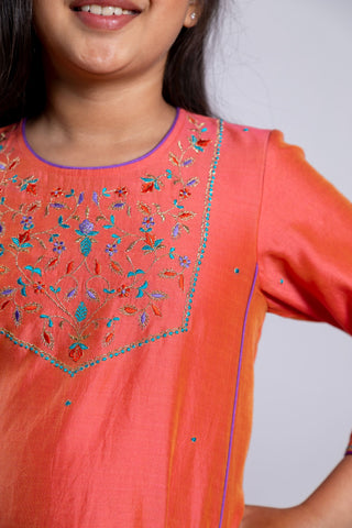 Boteh Kids-Orange Embroidered Kurta Set-INDIASPOPUP.COM