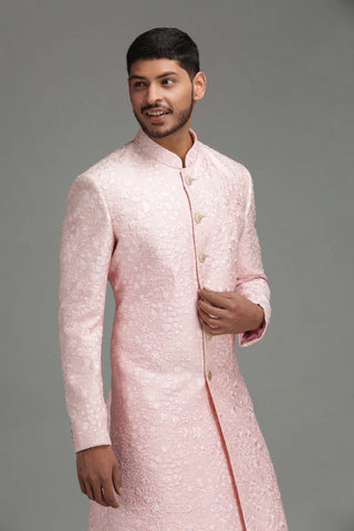 Chatenya Mittal-Pink Floral Embroidered Sherwani With Pant-INDIASPOPUP.COM