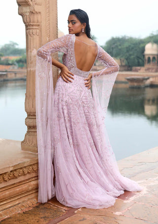 Jigar Mali-Lavender Flared Gown-INDIASPOPUP.COM