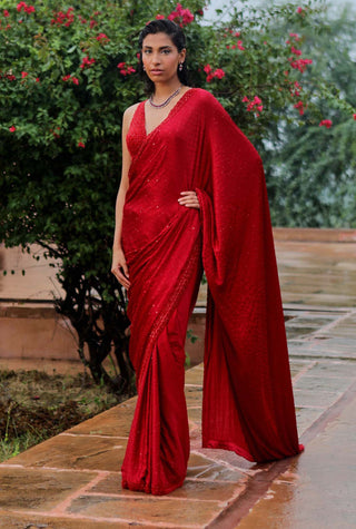 Jigar Mali-Maroon Sari With Blouse-INDIASPOPUP.COM