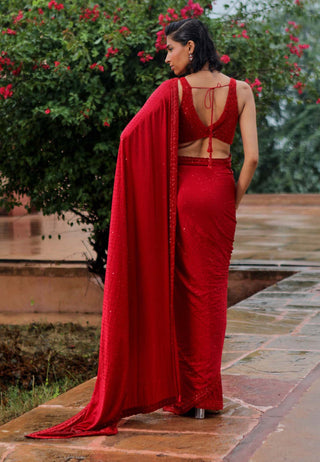 Jigar Mali-Maroon Sari With Blouse-INDIASPOPUP.COM