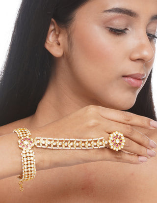 Preeti Mohan-Kundan Gold Plated Hathphool-INDIASPOPUP.COM