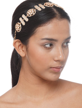 Preeti Mohan-Kundan Flower Hairband-INDIASPOPUP.COM