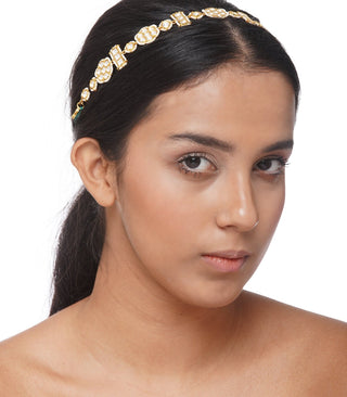 Preeti Mohan-Gold Plated Kundan Hairband-INDIASPOPUP.COM