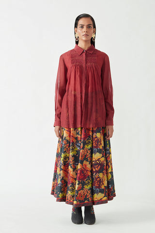 Payal Pratap-Maroon Savion Smocking Shirt-INDIASPOPUP.COM