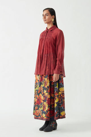 Payal Pratap-Maroon Savion Smocking Shirt-INDIASPOPUP.COM